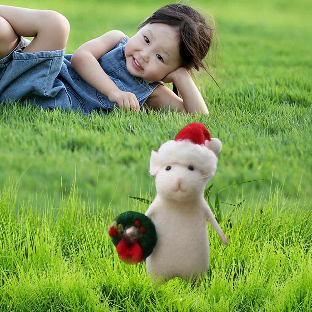 Mouse with Xmas Hat Halloween Mouse Handmade with A Pumpkin Wool Felt Mouse Figurine Gifts Cute Mouse Wool Felt Figurine