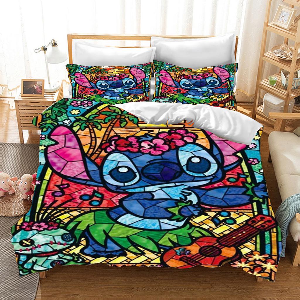 Stitch Anime Domácí Ložnice Přikrývka Severský polyesterový materiál vhodný pro děti i dospělé 3dílná sada