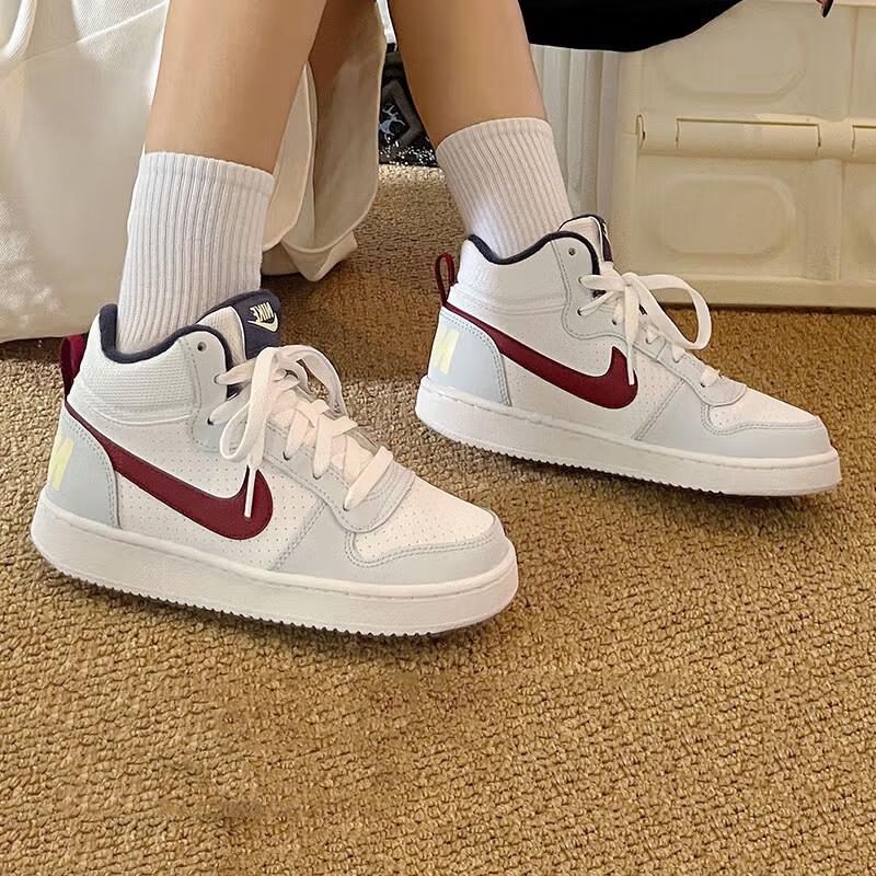 Nike Court Borough Mid 2 Comfortable Versatile Durable Breathable Mid-Top Kids Skate Shoes Kids Skate Shoes White Red FV8122-161