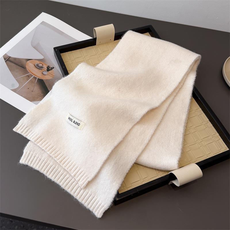 Luxury Korea Styles Solid Color Winter Warm Knitted Scarf Women Simple Shawls Lady Soft Wraps Neckerchief Cashmere Pashmina