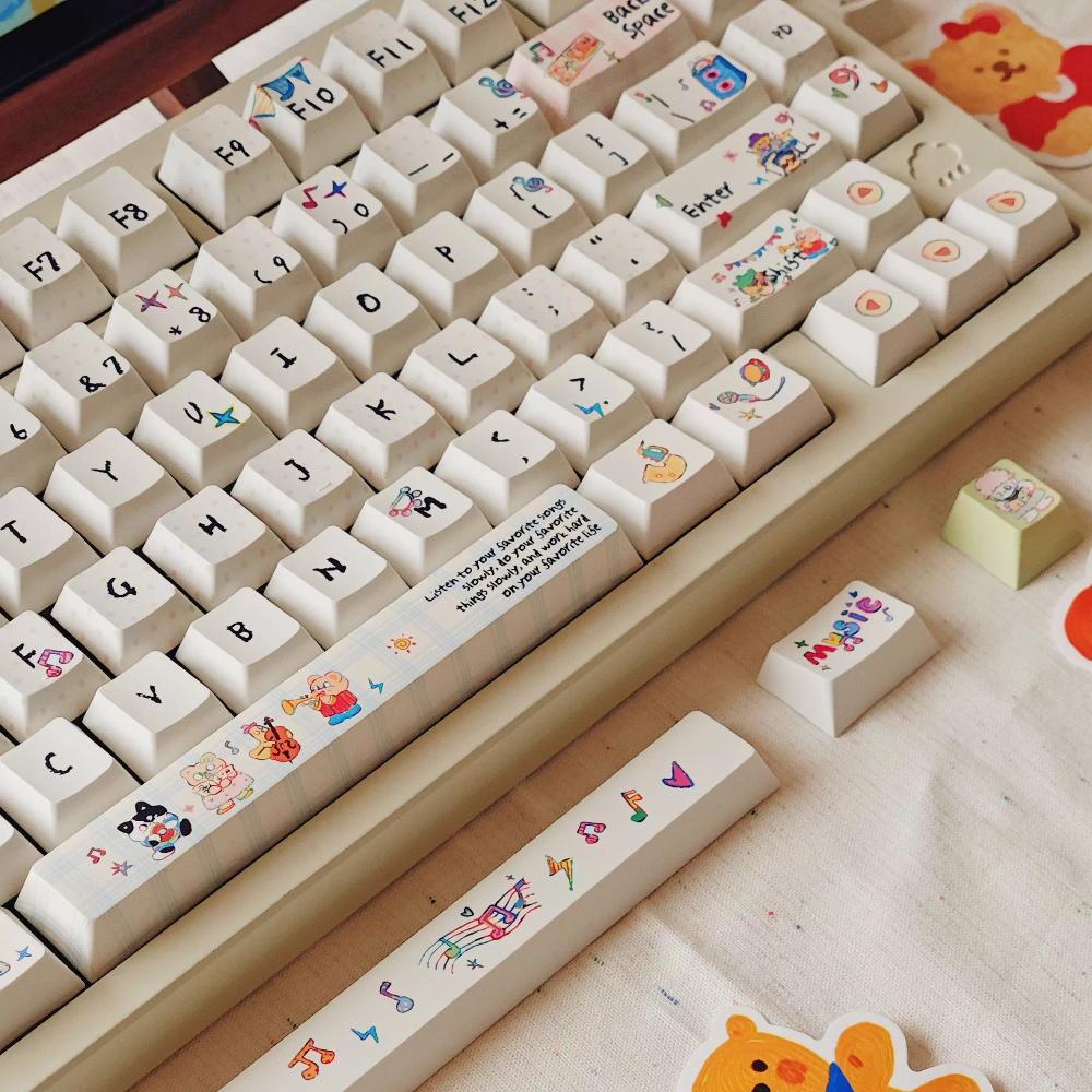 Cute Forest Band Keycaps Five-Sided Thermal Sublimation Pbt Cherry Moa For Diy Aula F75/F99 White Cute Keycaps 140Keys