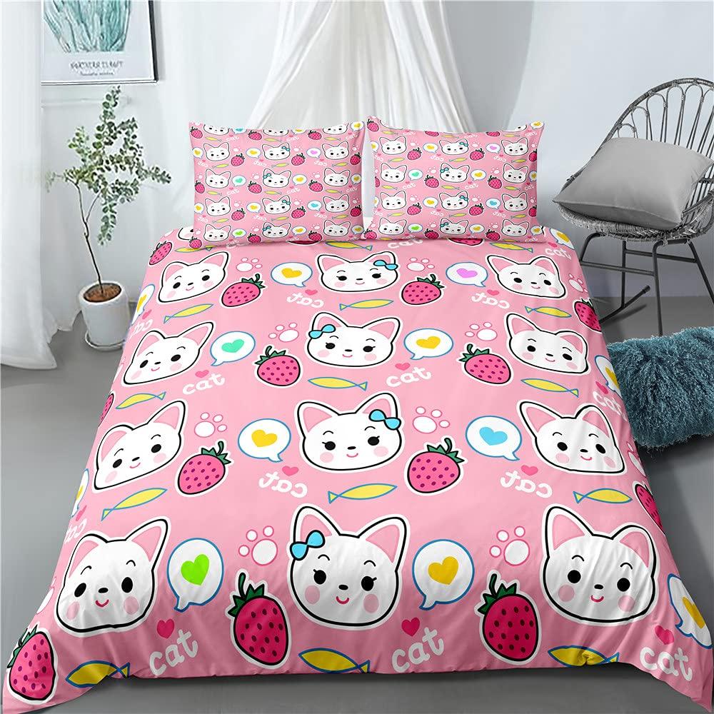 Pink Cartoon Animal King Queen Duvet Cover Kawaii Panda Pattern Bedding Set For Kids Girls Wildlife 2/3pcs Polyester Quilt Cover