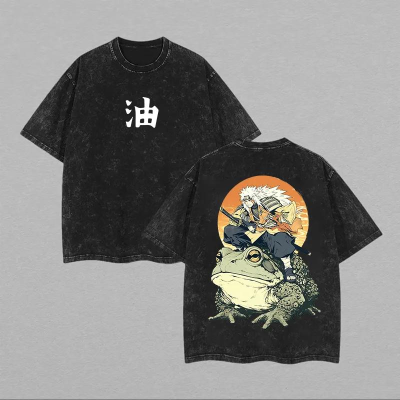 Jiraiya T Shirt Naruto Men Acid Wash Back Print Toad Sage Anime Graphic Cotton Streetwear Sannin Vintage Bootleg Oversized Tee