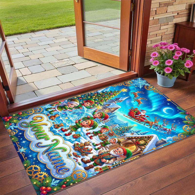 Christmas Custom Name Printed Square Area Rug Soft Non Slip Floor Carpet For Bedroom Holiday Gift