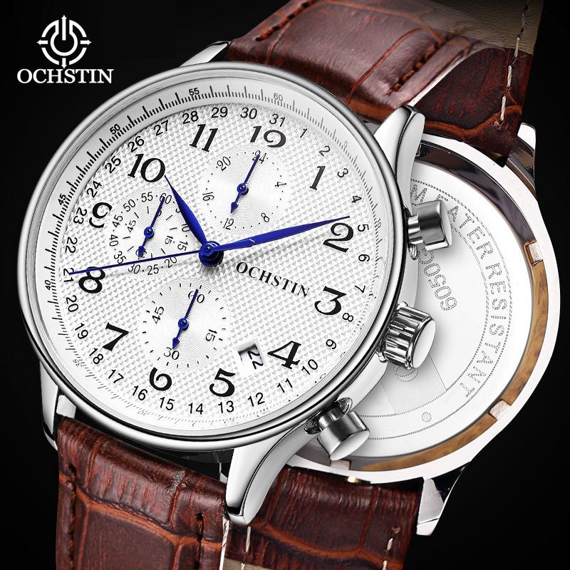 Hot Selling Men's Multifunctional Six-Pin Running Seconds Watch Fashion Leather Chronograph Calendar Quartz Watch