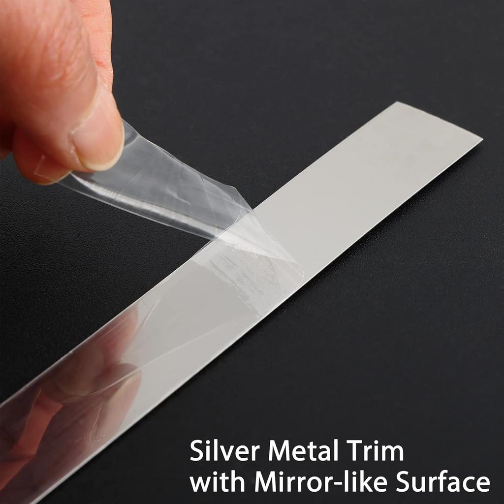 1pc 118.11X0.4in Silver Mirror-Like Finish Molding Trim Peel and Stick Strip for Mirror Frame Wall Fireplace and Home Decoration