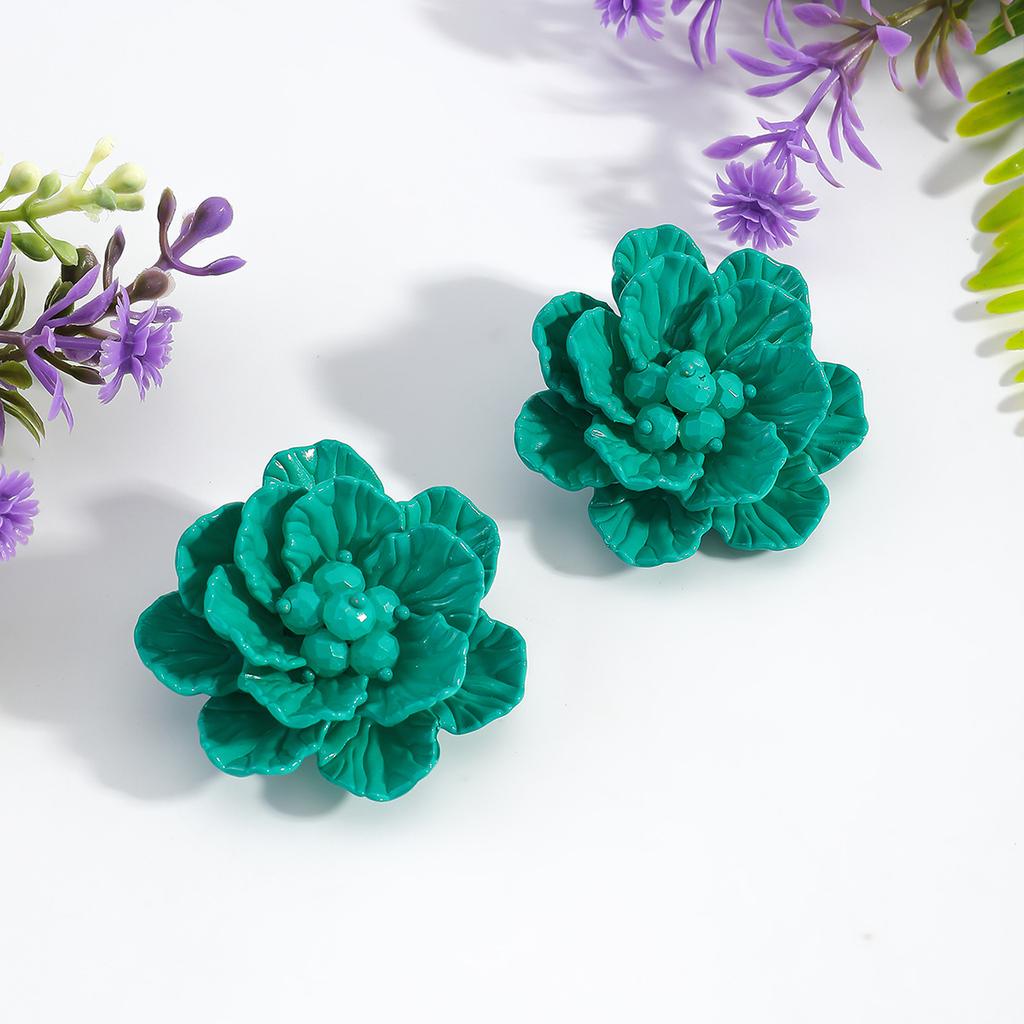 Retro double-layer handmade flower stud earrings personalized fashion three-dimensional petal temperament versatile small fresh earrings women