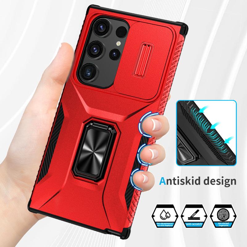 360°Rotating Metal Car Bracket Ring Phone Case For Samsung S25 Ultra S23 S21 S22 S24 Ultra Plus Camera Push Pull Protection Case