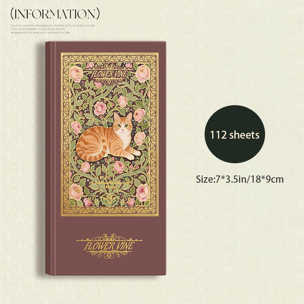 Vintage style hardcover notebook with thickened horizontal inner pages, portable and cute cat notebook