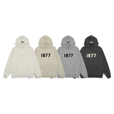 ESSENTIALS 1977 Beflockter Hoodie Sweatshirt für Damen & Herren, Große Größen Locker Fleecegefüttert Freizeitjacke.