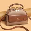 Women's PU leather top handle crossbody bag with multiple pockets, stylish contrasting color matching, and simple shoulder bag
