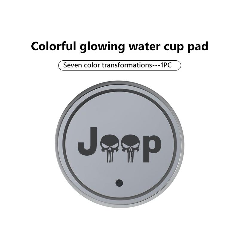 Car Luminous Water Cup Pad LED Atmosphere Light For Jeep Cherokee Patriot Liberty Wrangler JK JL Commander AKN1