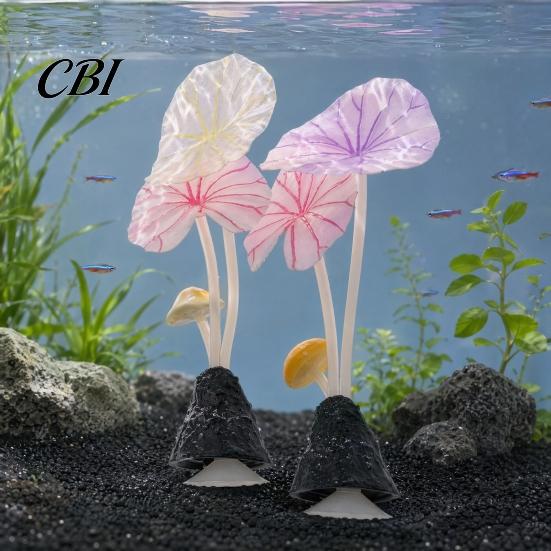 Lotus Leaf Fish Tank Accessory Aquarium Artificial Plant Ornament, Soft Silicone Leaves, Suction Cup Glow Decoration in The Dark Safe for Shrimp Decor
