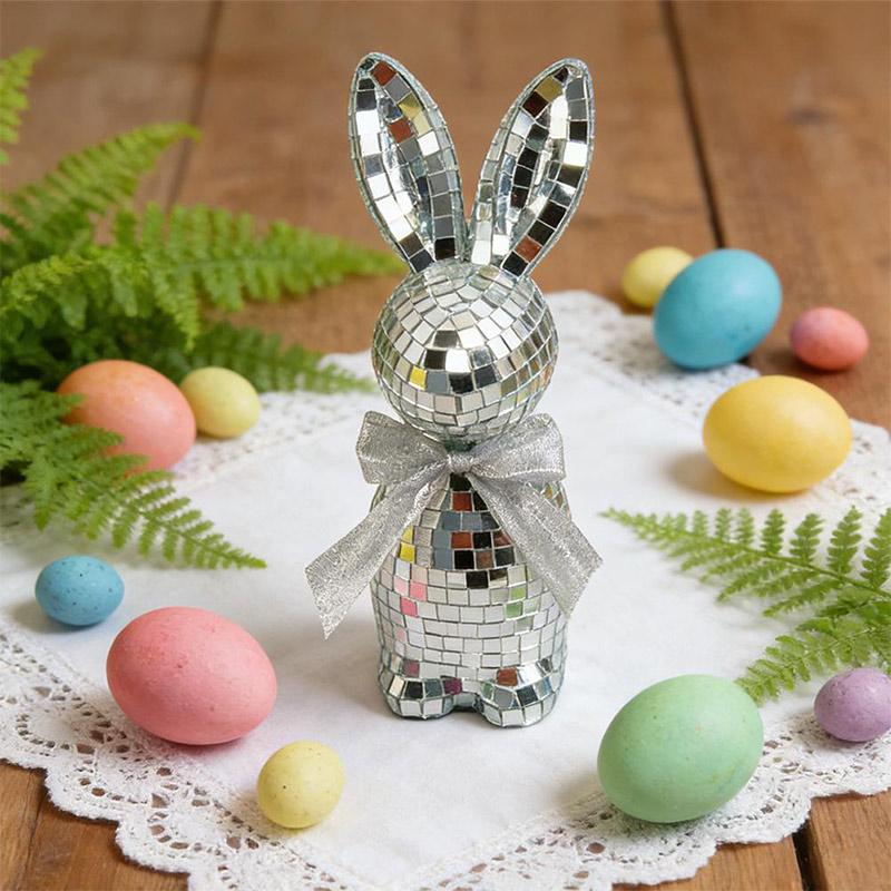 Glass Mirror Rabbit Decoration Ornament Colorful And Cute Mirror Rabbit Ornament Easter Home Decoration Day Gift