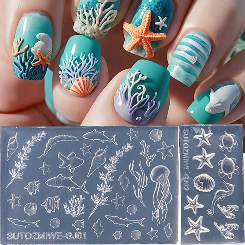 Nail Art Soft Silicone Mold Shell Conch Molds 3D Silicone Carved Ocean Style Diy Nail Design Template Nail Accessories For Salon
