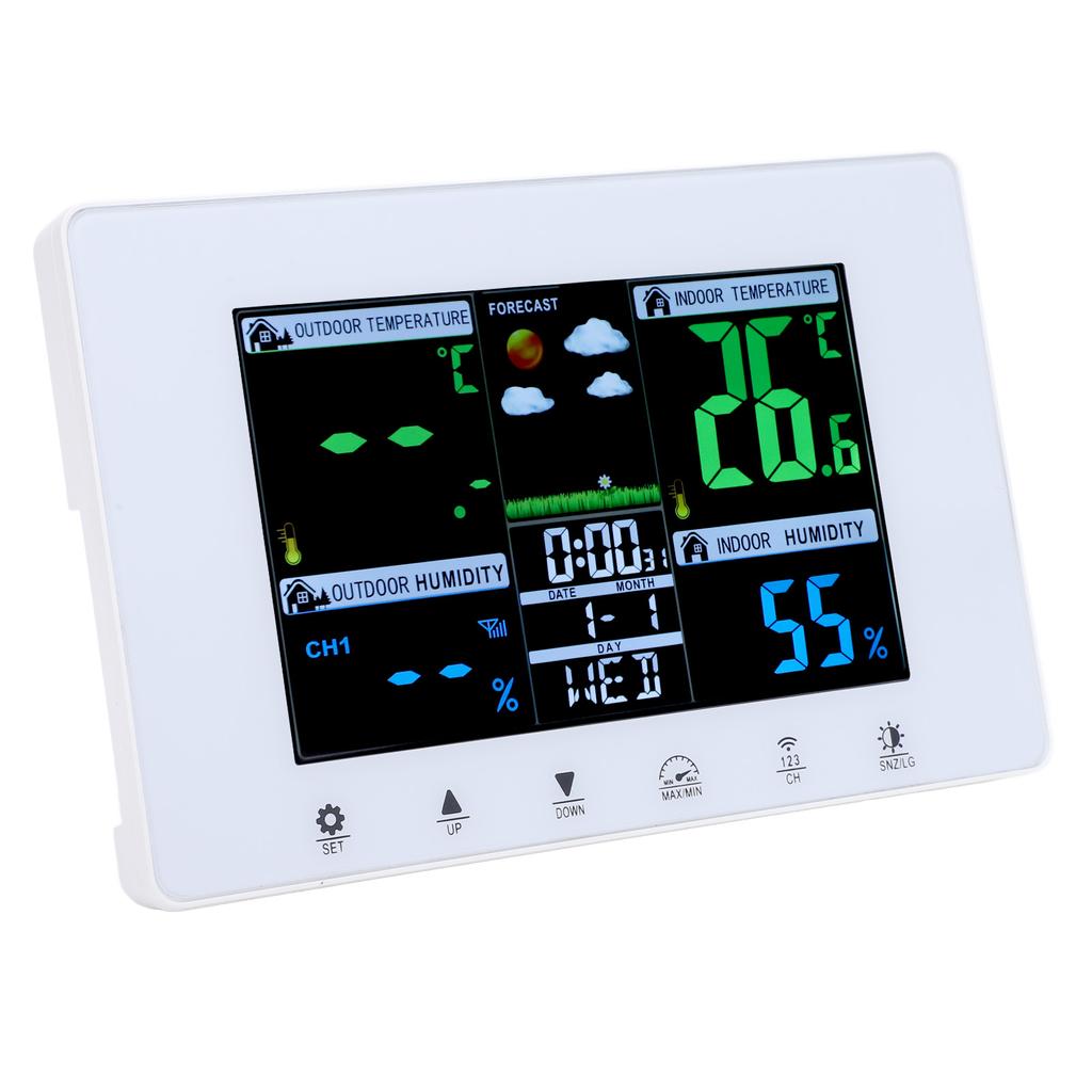 Meteorological Clock Color LCD Display Digital Weather Thermometer with Atomic Clock for Garage