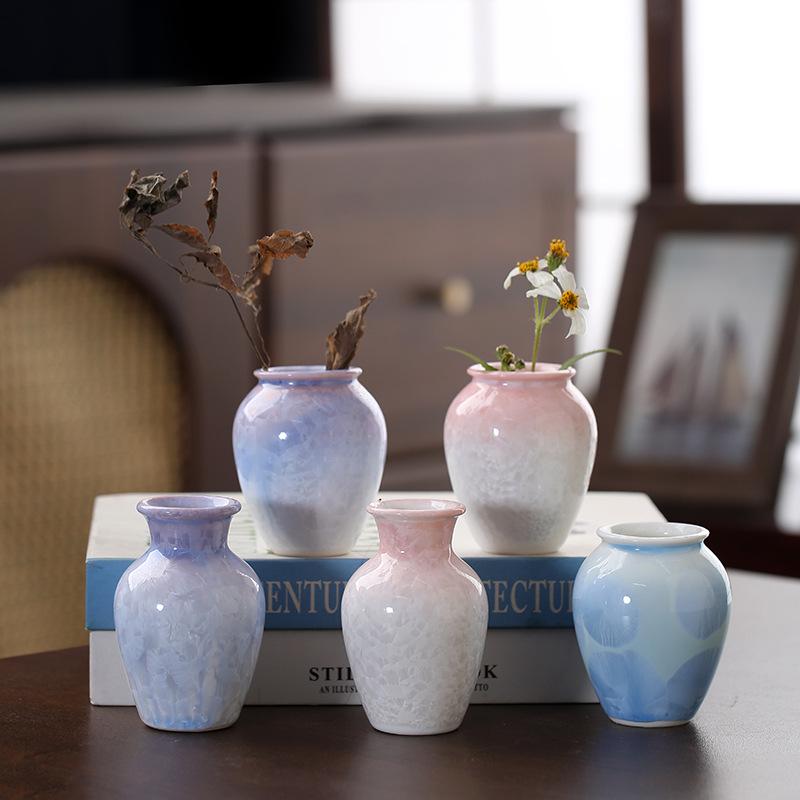 Crystalline Glaze Mini Ceramic Vase - Creative Home Desktop Ornament for Flowers
