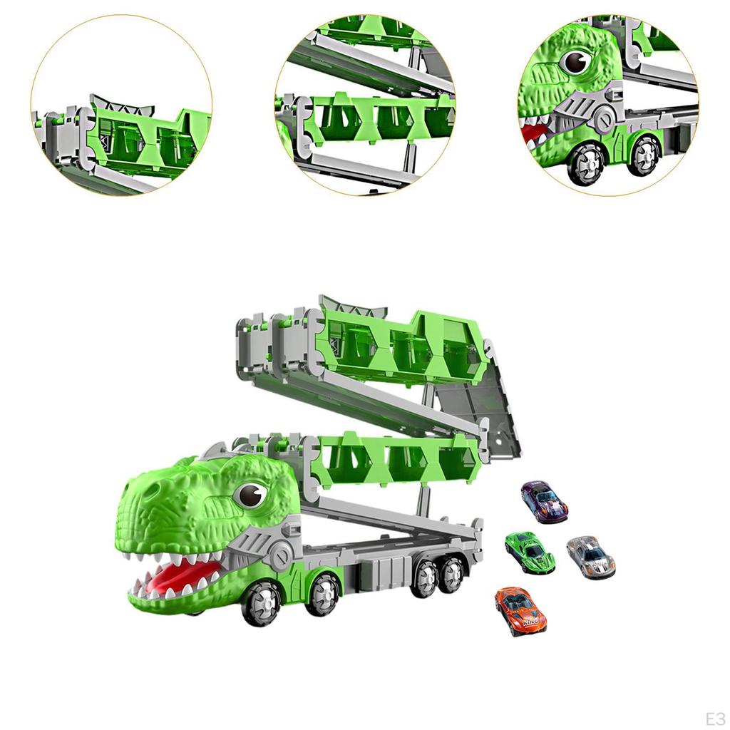Dinosaur Track Transporter Set, Truck Car Toy, Novel Folding Ejection for