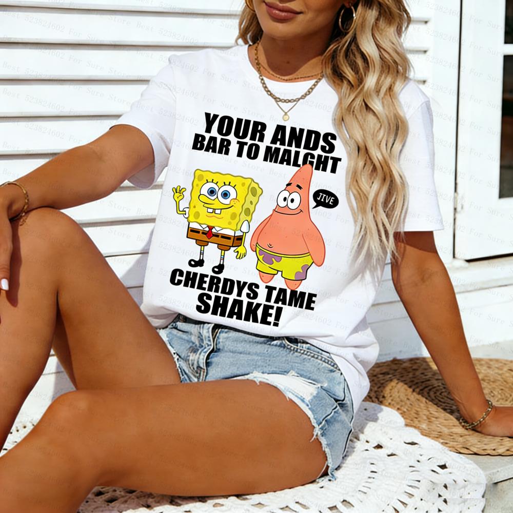 

Womens SpongeBob Graphic Tees Patrick Star Cartoon Tshirts Soft Cotton Short Sleeve Tops for Vacation Unisexs Shirts Streetwear S