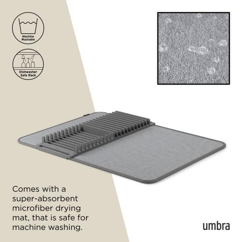 Umbra UDRY Draining Mat, 61x46cm, Charcoal, Kitchen Dish Drainer with Dish Stand, Absorbent
