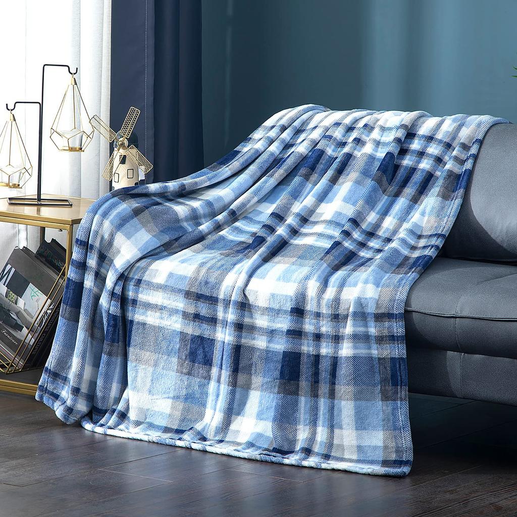 Turquoise Plaid Blanket Farmhouse Blanket Office Sofa Nap Blanket Travel Portable Blanket