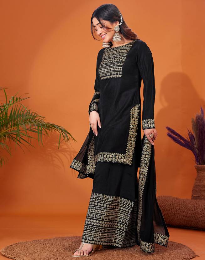 Damen Designer Rayon Kurta Sharara Dupatta Set Indische Partykleidung Top Tunika Kurti Kleid