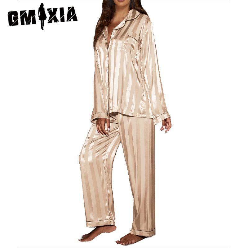 

GMXIA Women s Jacquard Wide Stripe Loungewear Cardigan Long Sleeve Pajama Set XL шампанского