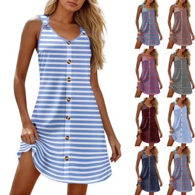Summer Dresses For Women Beach Boho Sleeveless Printing Tshirt Tank Sundresses