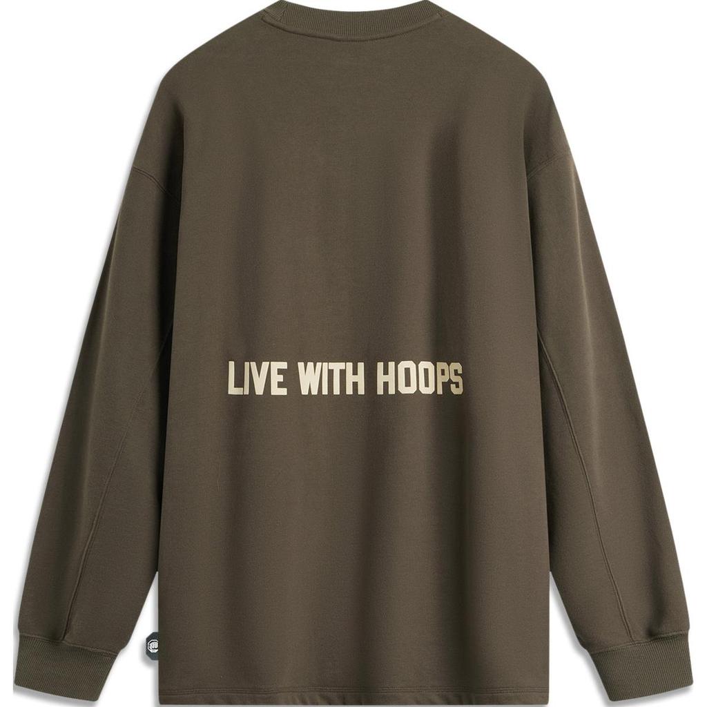 Li Ning Badfive Letter Print Loose Sweatshirt Men Sweatshirt Slate-Brown AWDUB91-1