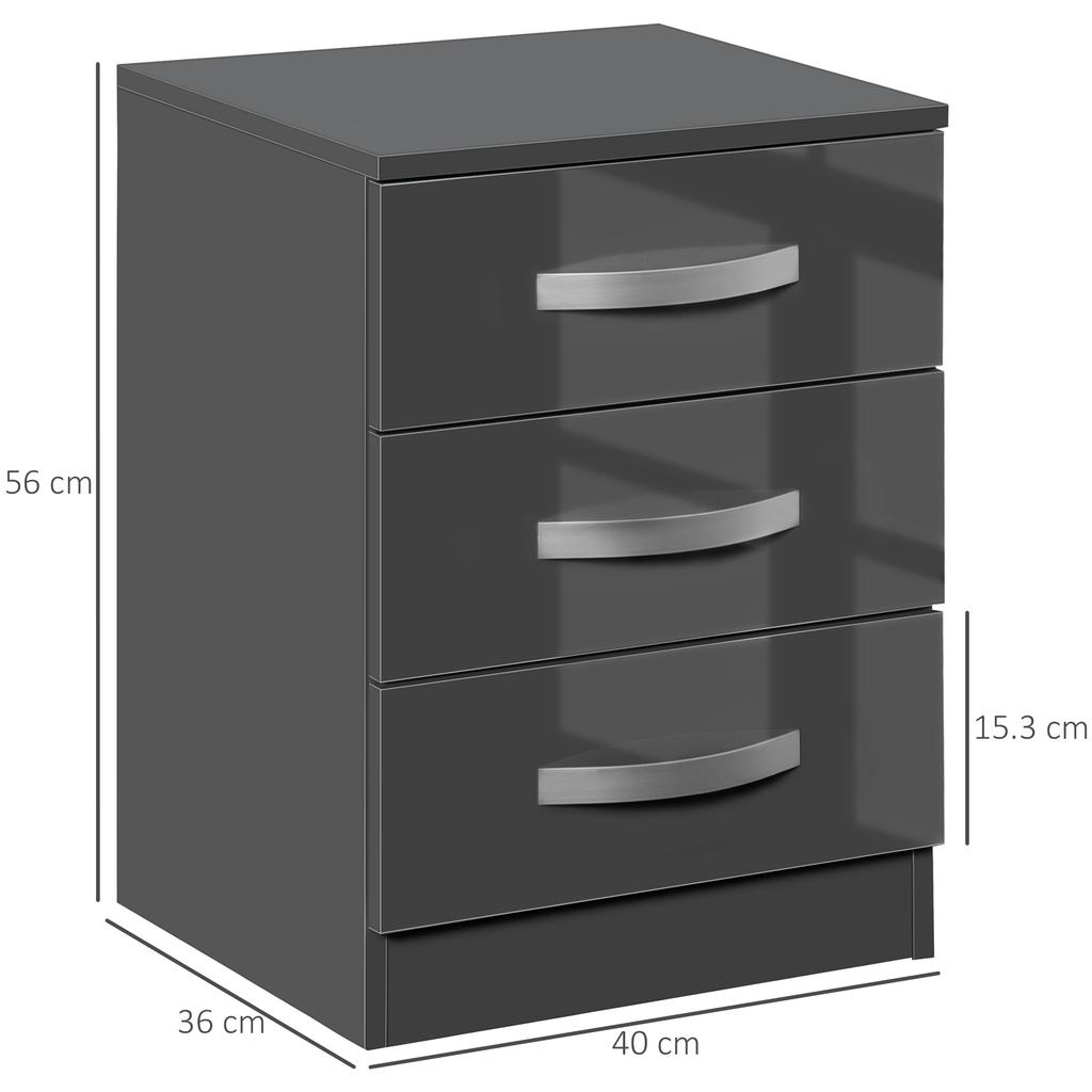 Set of 2 Modern Nightstands with 3 Drawers for Bedroom and Living Room in Particleboard, 40x36x56 cm, Grey