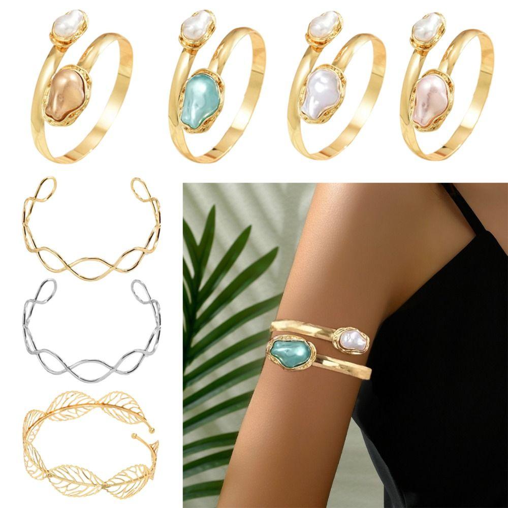 Multi Style Wide Open Bangle Gold Color Flower Bracelet Stylish Armlet Party Occasion