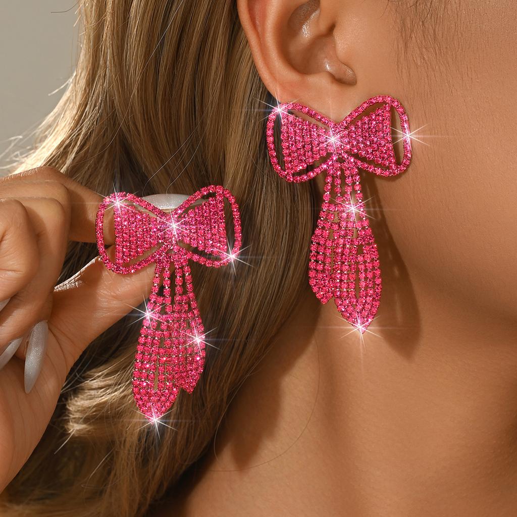 Sweet and Romantic New Super Sparkling Bow Earrings Suitable for Birthday Parties and Photos