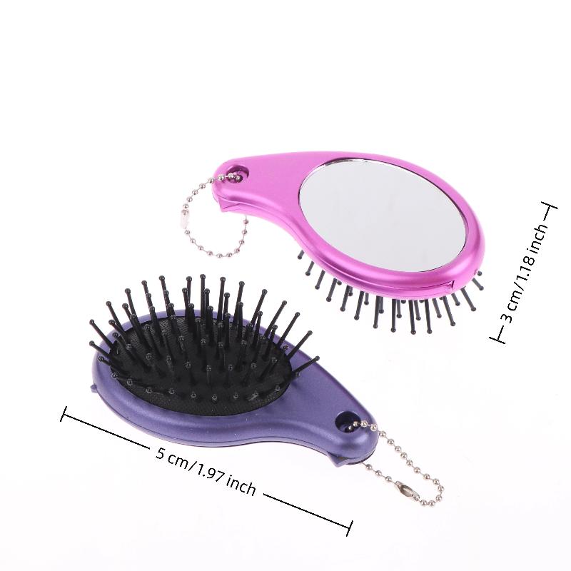 3-In-1 Portable Hair Brush With Mirror And Flat Top Comb Foldable Dual-Use Massage Feature Trendy Air Cushion Comb