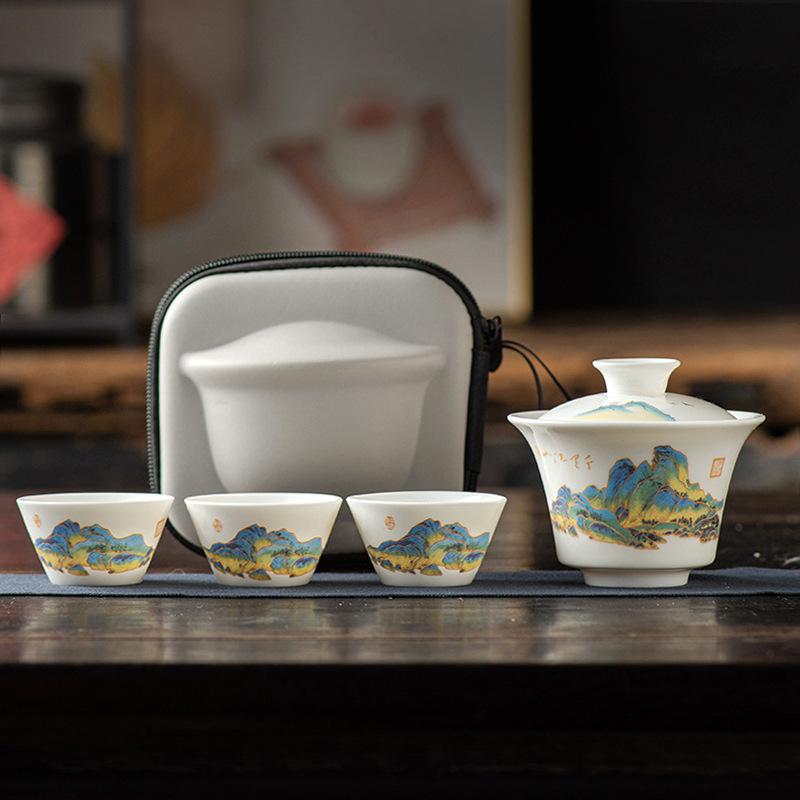 Suet Jade Kuaike Cup Travel Tea Set Portable Outdoor Tea Cup Souvenir Light Luxury Gifts
