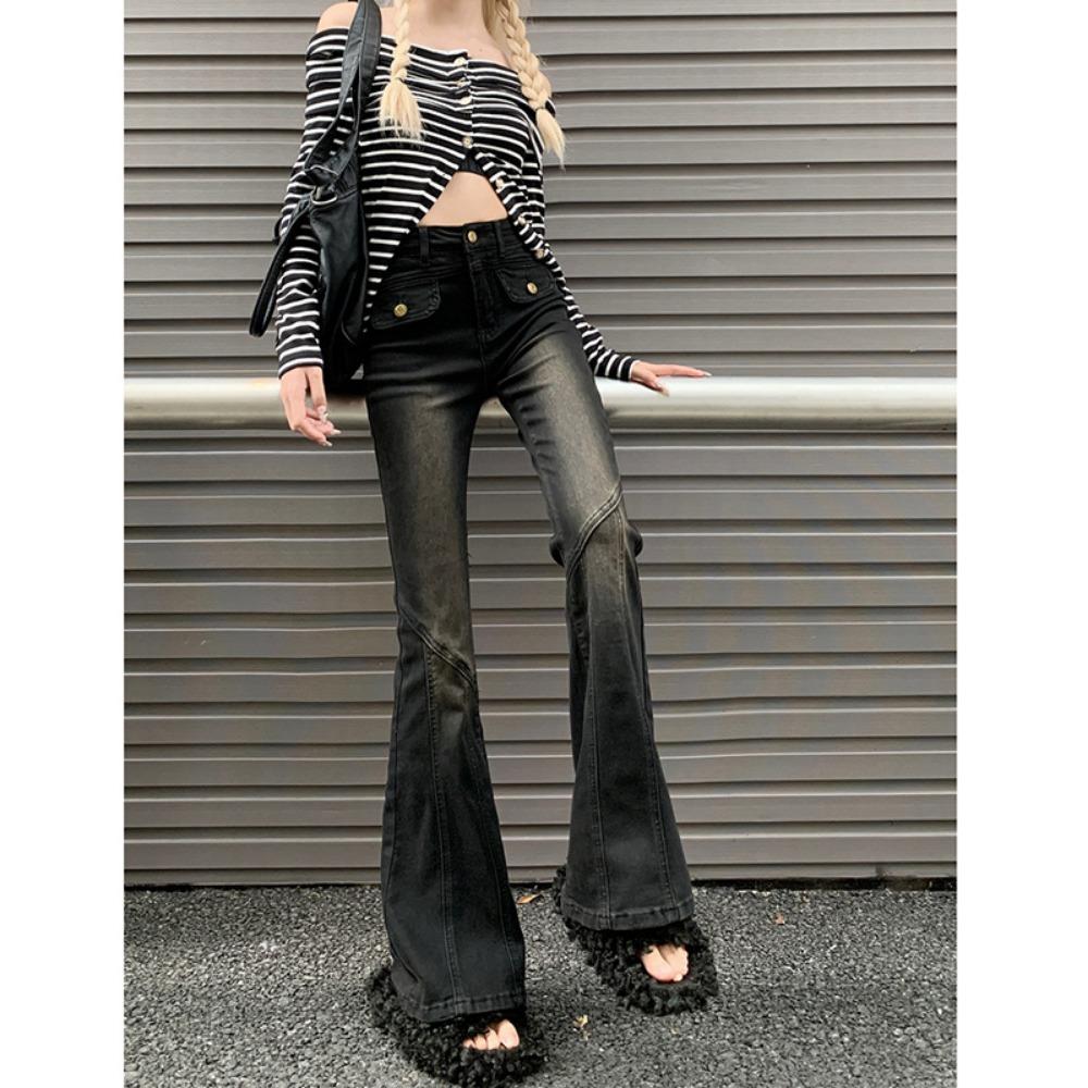 American personalized micro-pull jeans women's spring and autumn new slim-fitting, thin and high-waisted horseshoe jeans