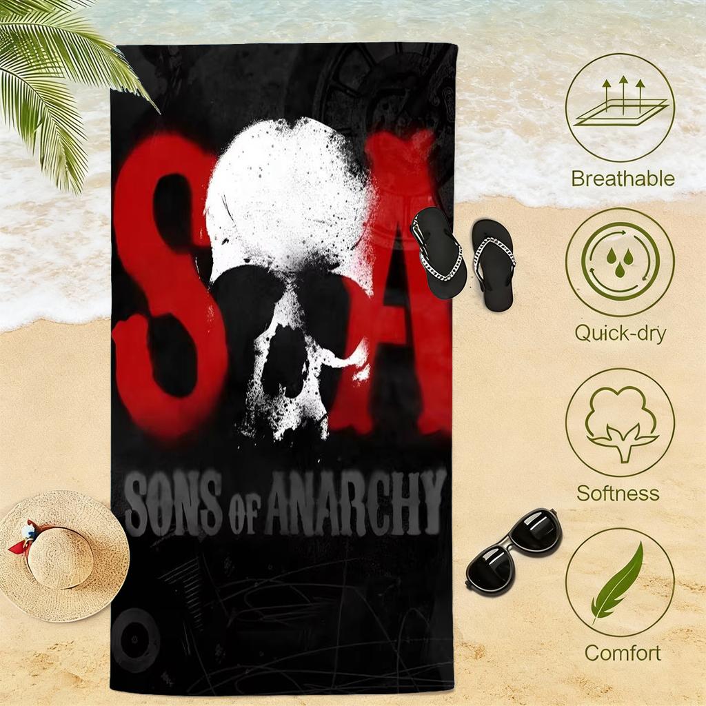 S-Sons of Anarchy SA Beach Towel Microfiber Quick Dry Motorcycle Drama Bath Towel For Pool Beach Travel Biker Series Fans Gift