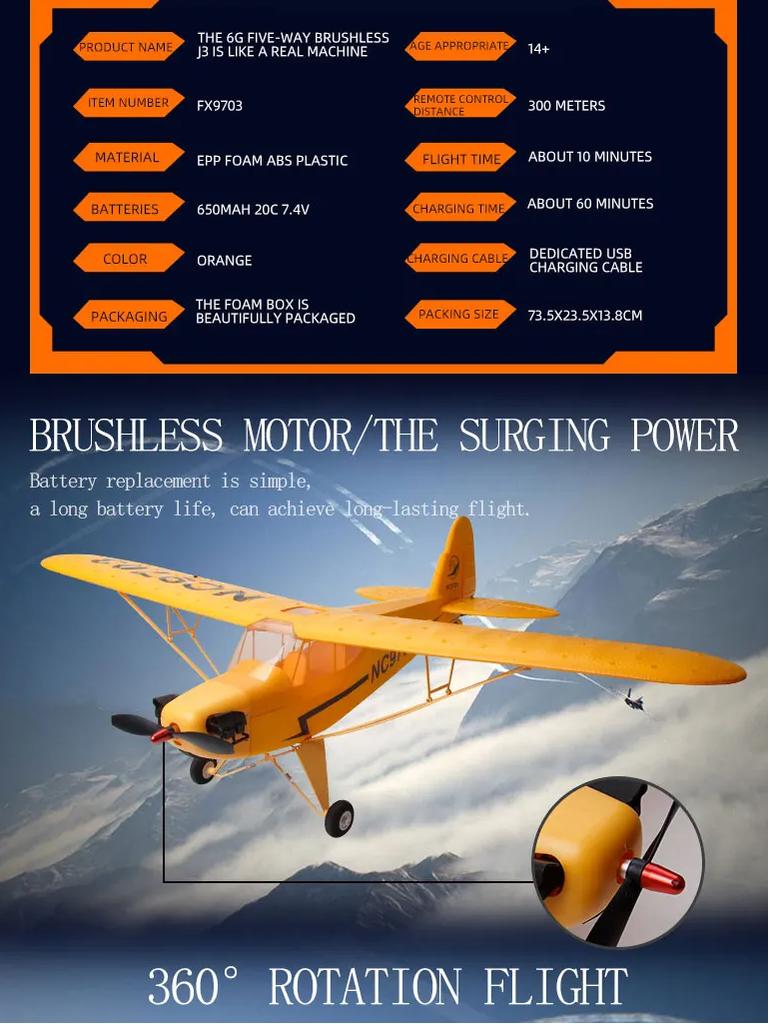 FX9703, RC Plane, J3 Fixed Wing Glider 5CH 680MM Wings Remote Control Airplane, Large Fighter With Brushless Motor, Plane Toy