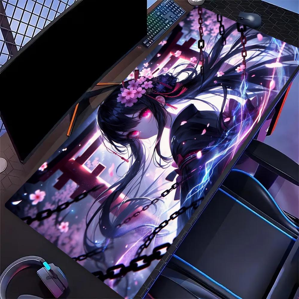 Samurai Anime Girl Large Mouse Pad Non Slip Rubber Desk Mat Stitched Edge For Computer Laptop Home Office Gaming Desktop Decor