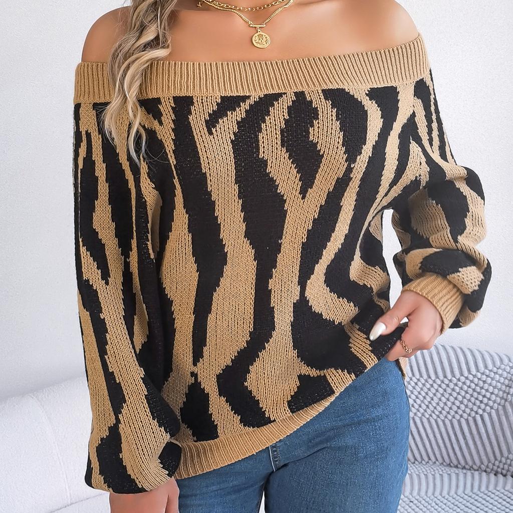 GMXIA Women's Fashion Casual  Autumn Winter Long Sleeve One Shoulder Loose Off-shoulder Sleeved Sweater In Contrasting Colors