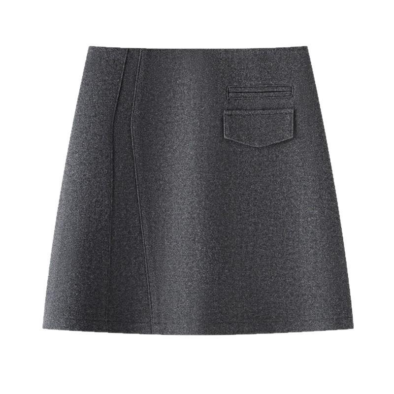 Women's Grey Wool Blend High-Waisted A-Line Skirt - Autumn/Winter 2025 Collection