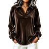 Women's Color V-Neck Long Sleeve Loose Pullover Top with Lapel Collar