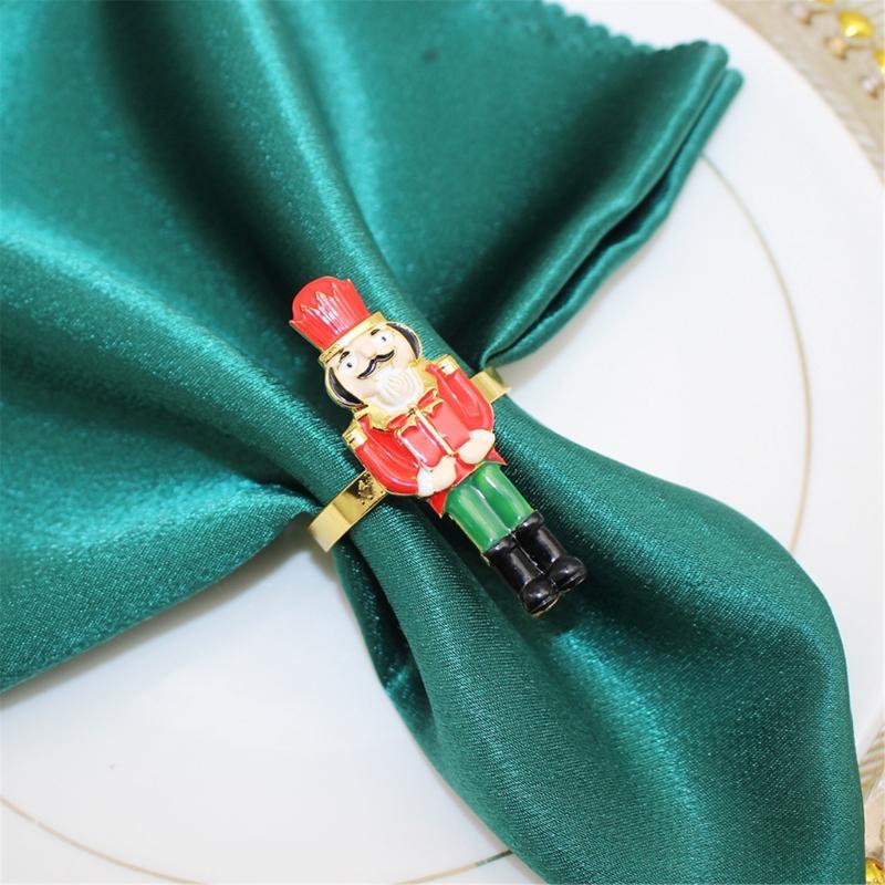 Elegant Holiday Dinner Napkin Rings Nutcrackers Design Alloy Metal Christmas Decors Elegant Alloy Napkin Holders