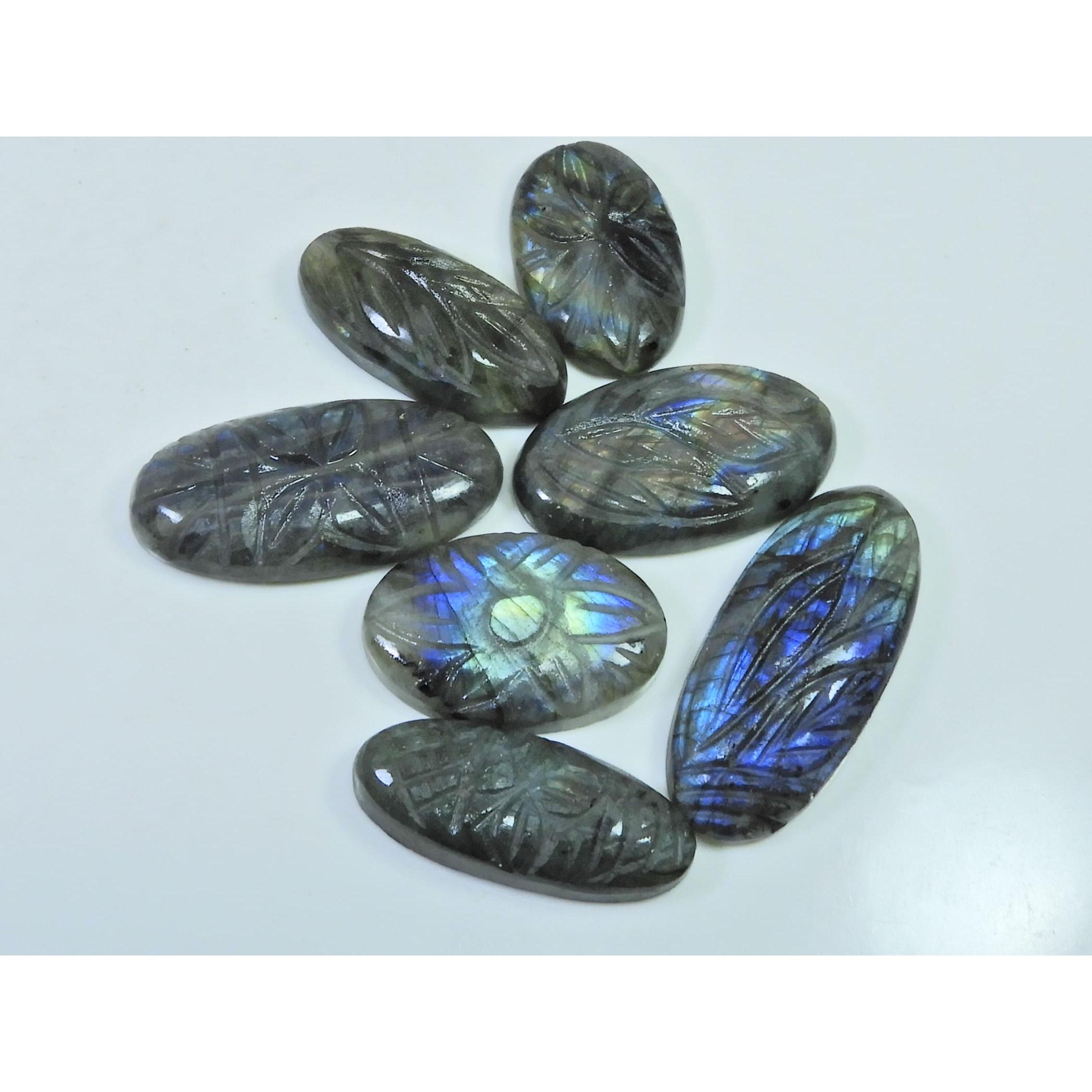 260Cts. Natural Labradorite Carving Oval Cabochon Loose Gemstone 07Pcs Lot LL-1142