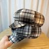 Red Plaid Woolen Octagonal Hat for Women, Autumn and Winter British Retro Beret, New Vintage Newsboy Cap