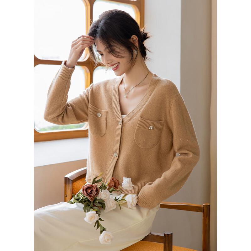 MOCANA Women's Long Sleeve V-Neck Cashmere Sweater