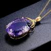 Oval Amethyst Pendant Necklace, Large Purple Zircon Jewelry