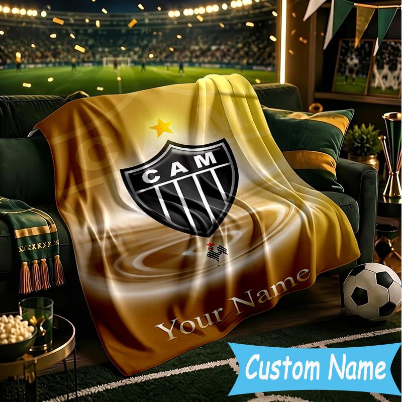 Custom Name Club Atletico Mineiro Crest Flannel Blanket, Use for Birthday/Holiday Gift, Soft Blanket for Sofa/Bed/Camping/Office, Home Decor