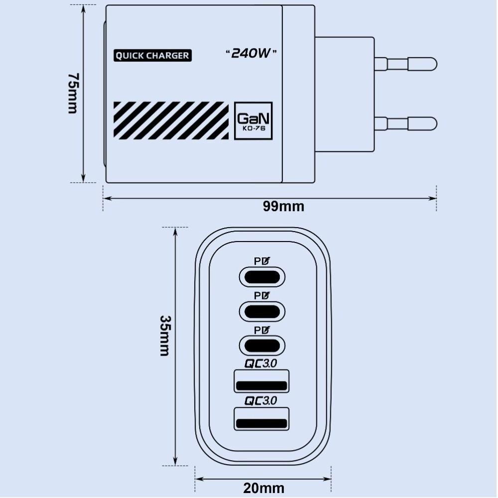 240W GaN Charger Adapter 5 Port Desktop Charger Adapter 3PD 2USB Fast Charger Adapter Home Use