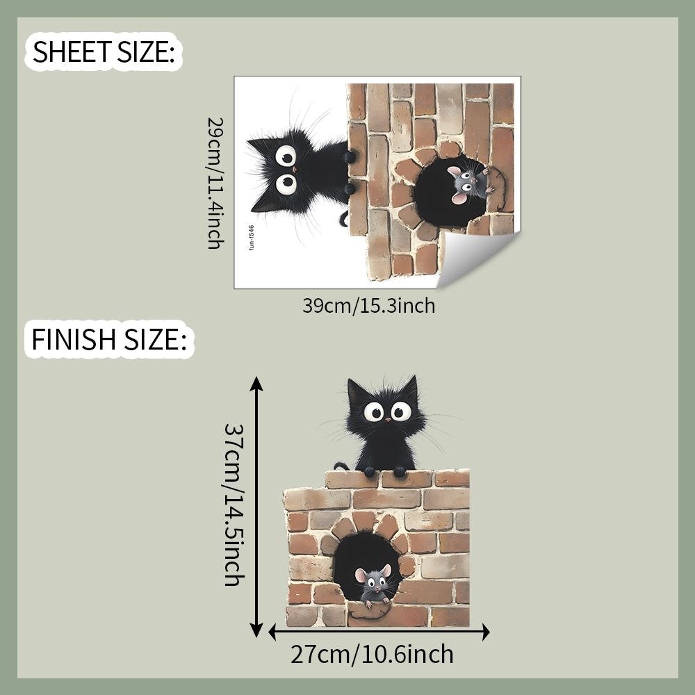 Cartoon Black Cat and Mouse Door & Wall Sticker for Bedroom Study Home Background Decor Self-Adhesive Removable Decal
