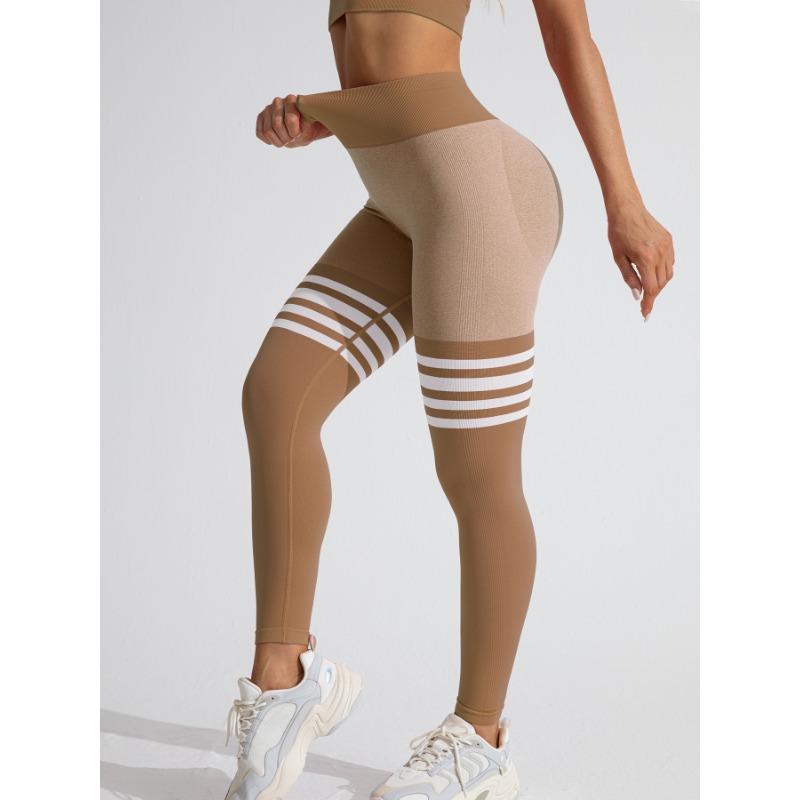 Striped Outdoor Sports Leggings Women's High Waist Hip Yoga Suit Quick-drying Running Sports Fitness Pants